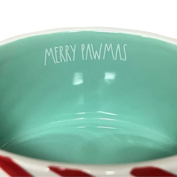 Rae Dunn Dog Bowl Christmas Candy Cane Striped MERRY PAWMAS New - Picture 3 of 11